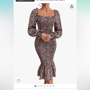 PRETTYGARDEN Women's Long Puff Sleeve Floral Midi Bodycon Dress